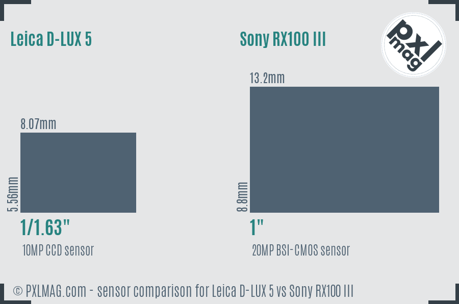 Leica D-LUX 5 vs Sony RX100 III sensor size comparison Leica D-LUX 5 vs Sony RX100 III sensor size comparison