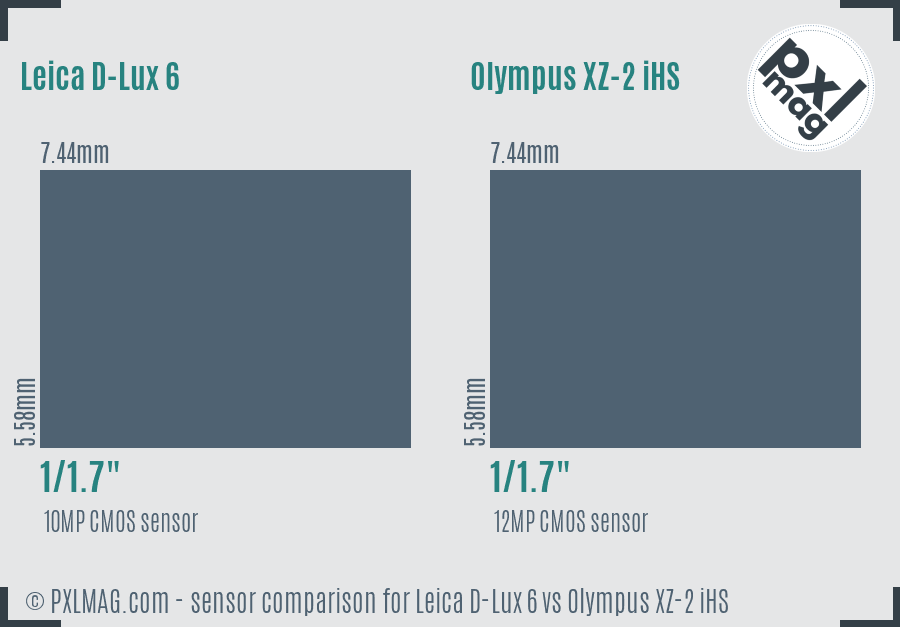 Leica D-Lux 6 vs Olympus XZ-2 iHS sensor size comparison
