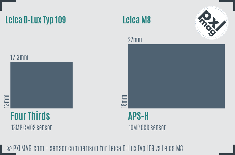 Leica D-Lux Typ 109 vs Leica M8 sensor size comparison