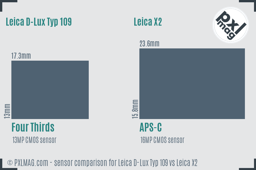 Leica D-Lux Typ 109 vs Leica X2 sensor size comparison