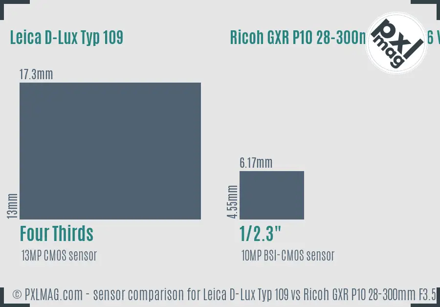 Leica D-Lux Typ 109 vs Ricoh GXR P10 28-300mm F3.5-5.6 VC sensor size comparison