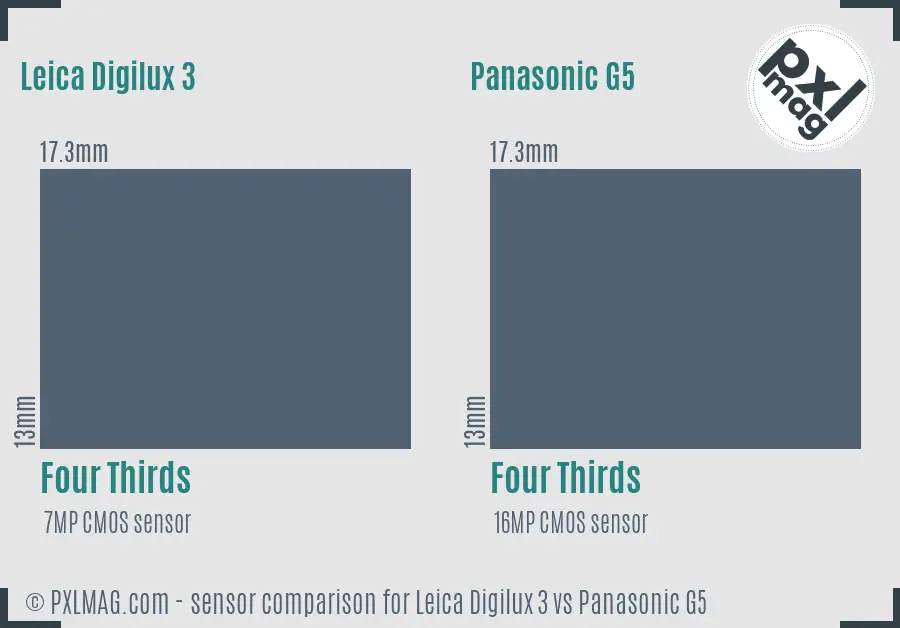 Leica Digilux 3 vs Panasonic G5 sensor size comparison