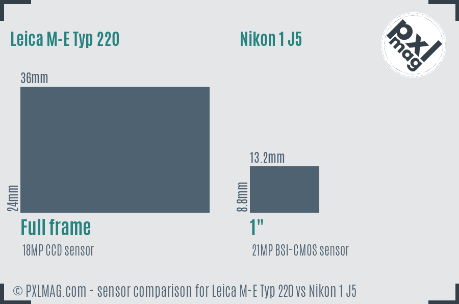 Leica M-E Typ 220 vs Nikon 1 J5 sensor size comparison