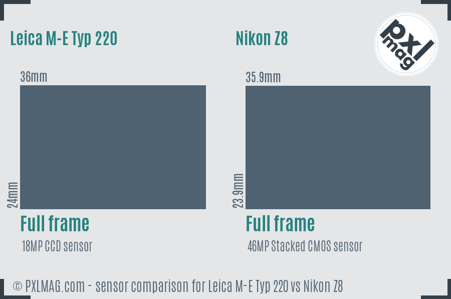 Leica M-E Typ 220 vs Nikon Z8 sensor size comparison Leica M-E Typ 220 vs Nikon Z8 sensor size comparison