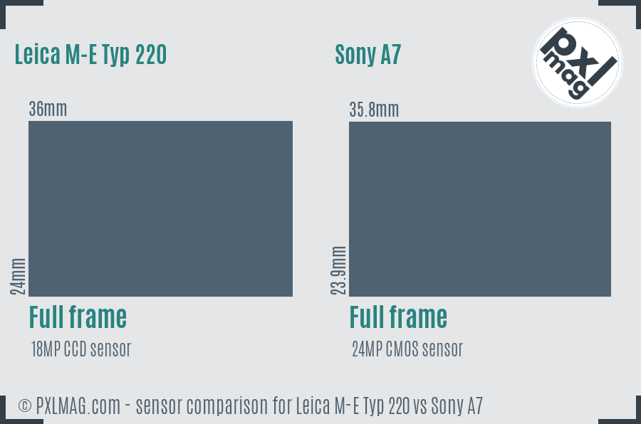Leica M-E Typ 220 vs Sony A7 sensor size comparison Leica M-E Typ 220 vs Sony A7 sensor size comparison