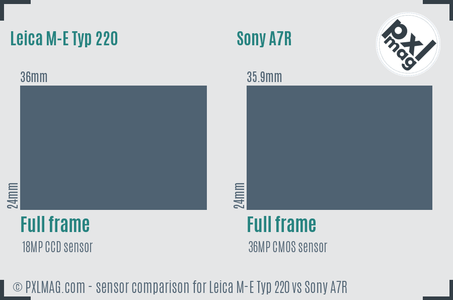 Leica M-E Typ 220 vs Sony A7R sensor size comparison