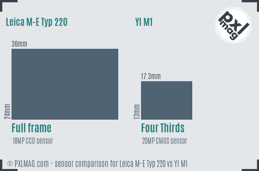 Leica M-E Typ 220 vs YI M1 sensor size comparison