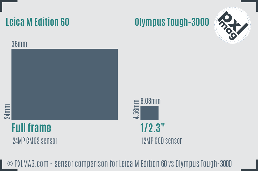 Leica M Edition 60 vs Olympus Tough-3000 sensor size comparison