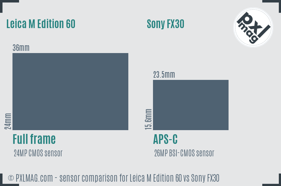 Leica M Edition 60 vs Sony FX30 sensor size comparison