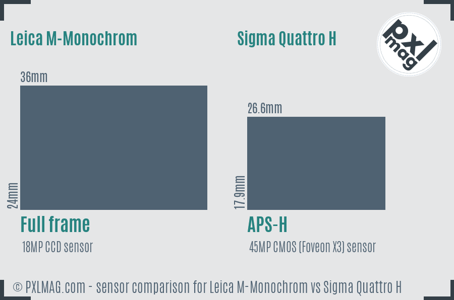 Leica M-Monochrom vs Sigma Quattro H sensor size comparison