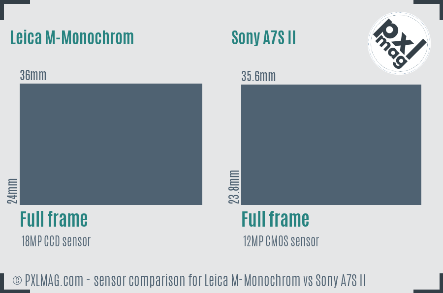 Leica M-Monochrom vs Sony A7S II sensor size comparison