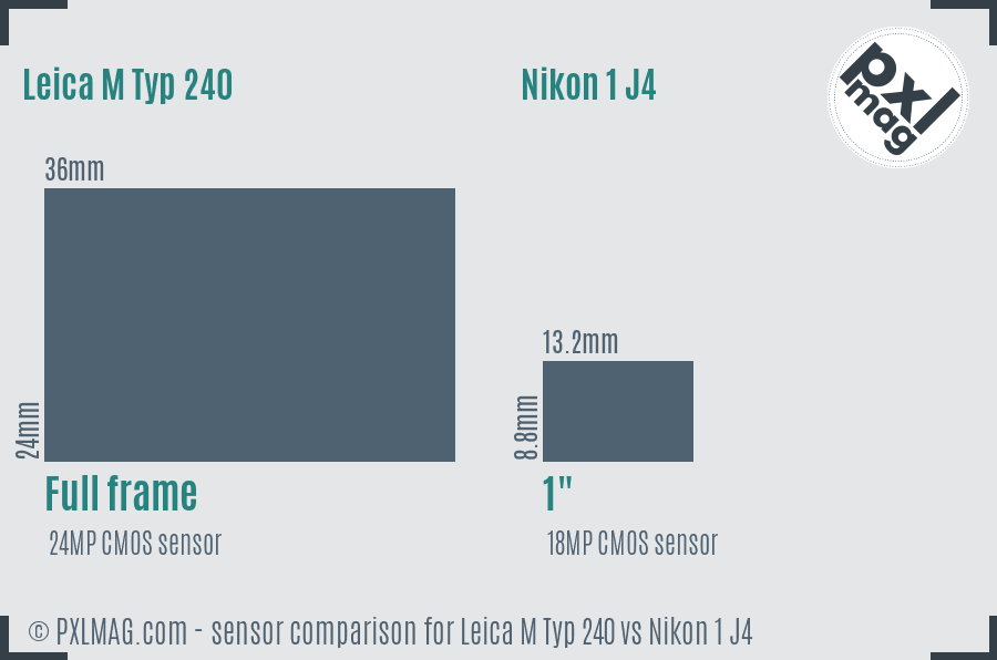 Leica M Typ 240 vs Nikon 1 J4 sensor size comparison