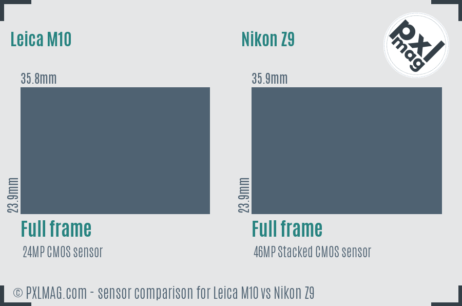 Leica M10 vs Nikon Z9 sensor size comparison