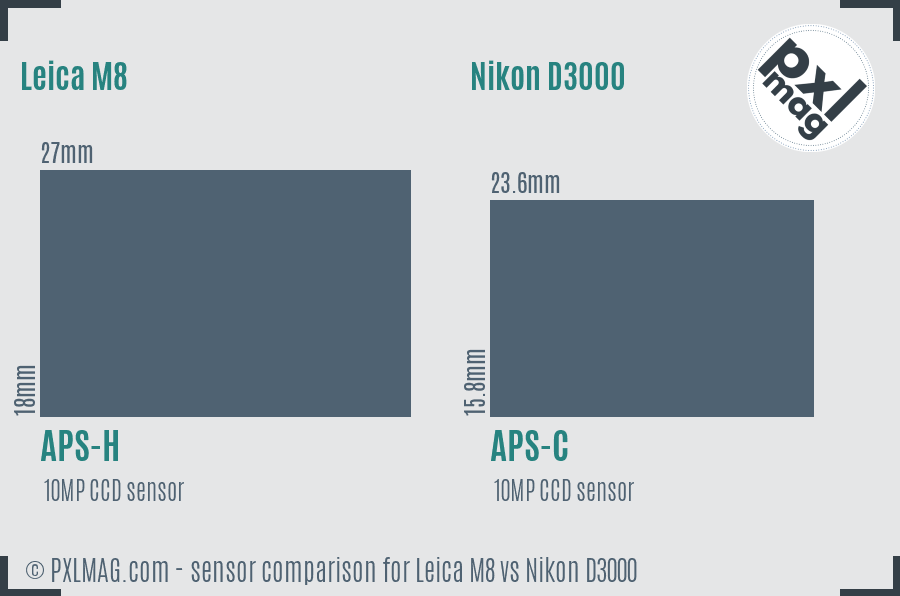 Leica M8 vs Nikon D3000 sensor size comparison