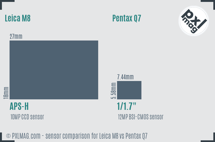 Leica M8 vs Pentax Q7 sensor size comparison