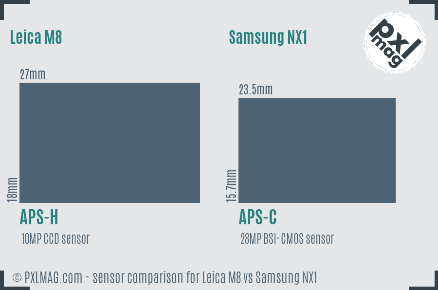 Leica M8 vs Samsung NX1 sensor size comparison