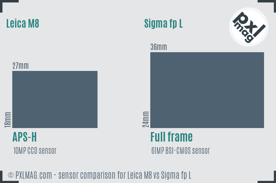 Leica M8 vs Sigma fp L sensor size comparison