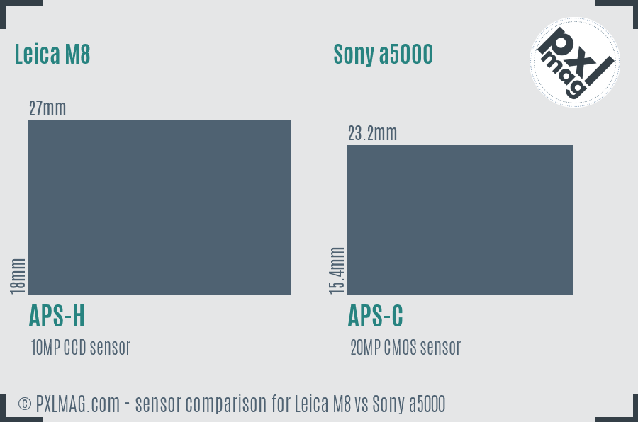 Leica M8 vs Sony a5000 sensor size comparison