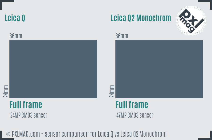 Leica Q vs Leica Q2 Monochrom sensor size comparison