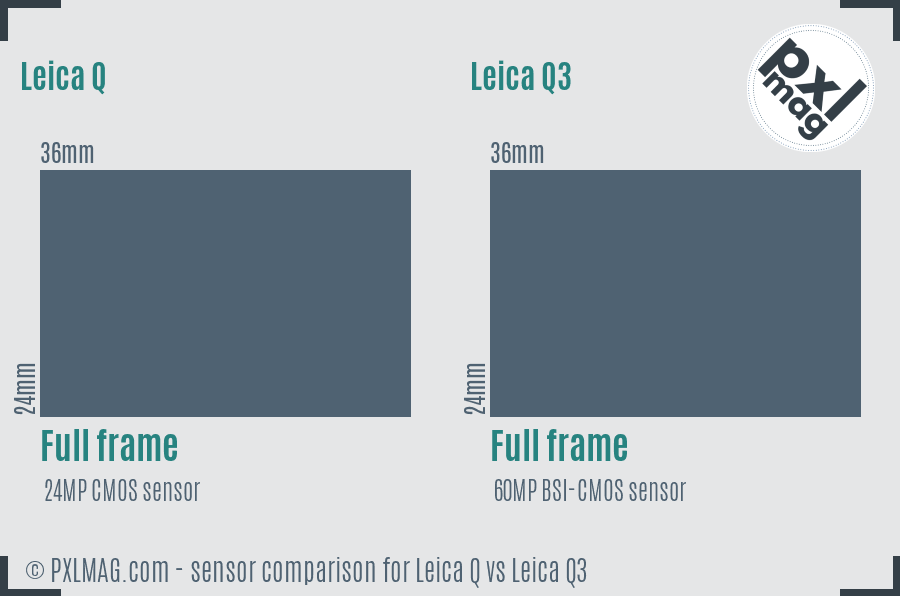 Leica Q vs Leica Q3 sensor size comparison