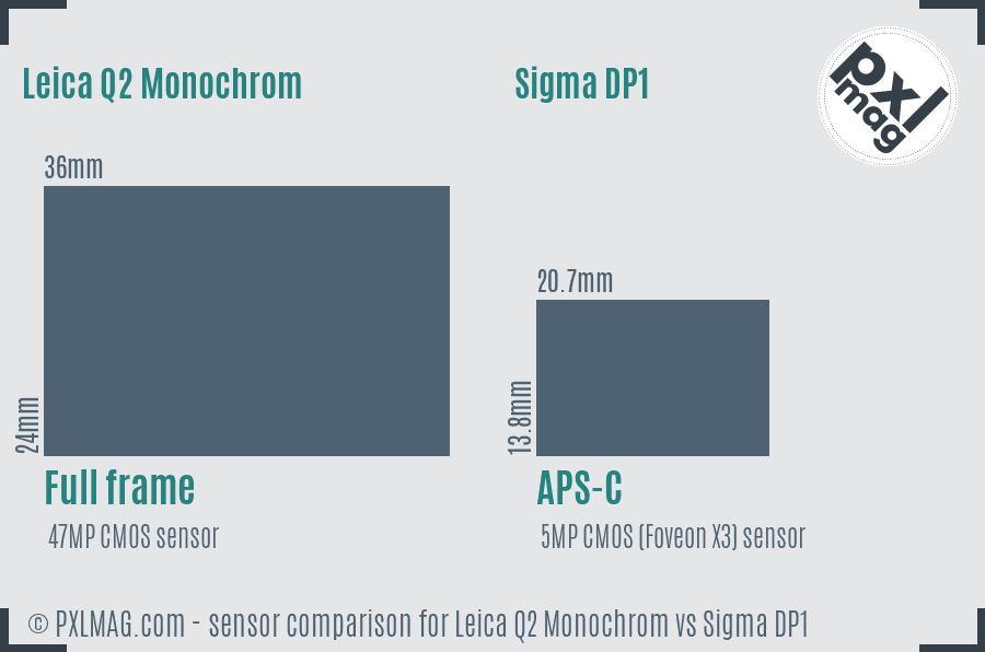 Leica Q2 Monochrom vs Sigma DP1 sensor size comparison