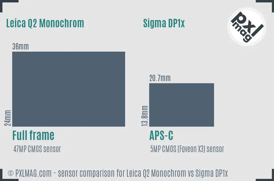 Leica Q2 Monochrom vs Sigma DP1x sensor size comparison