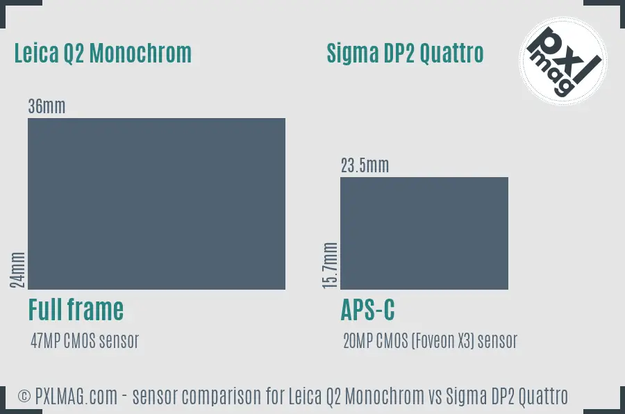 Leica Q2 Monochrom vs Sigma DP2 Quattro sensor size comparison