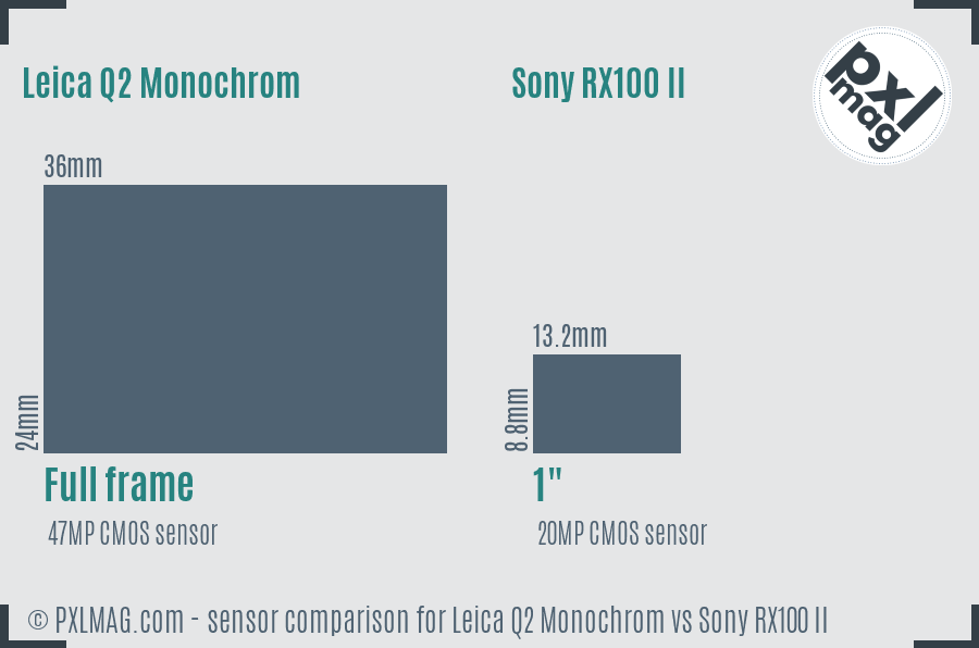Leica Q2 Monochrom vs Sony RX100 II sensor size comparison