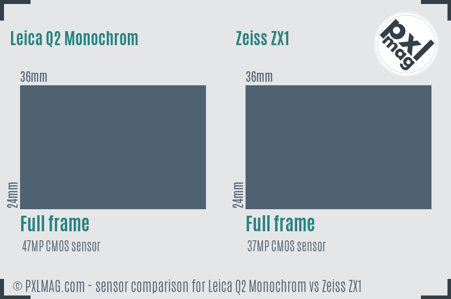 Leica Q2 Monochrom vs Zeiss ZX1 sensor size comparison
