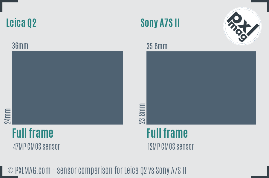 Leica Q2 vs Sony A7S II sensor size comparison