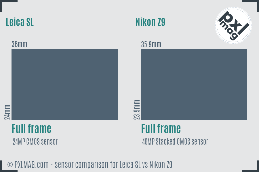 Leica SL vs Nikon Z9 sensor size comparison