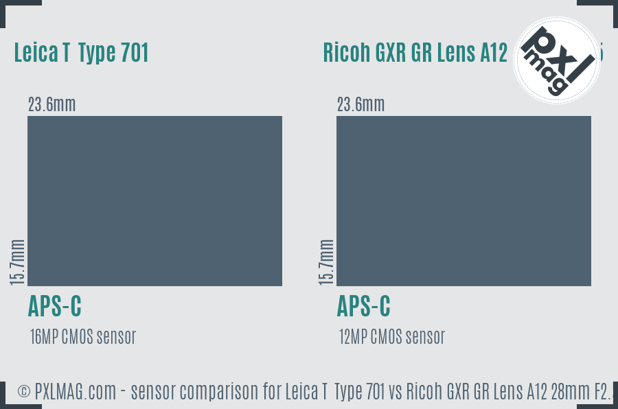 Leica T  Type 701 vs Ricoh GXR GR Lens A12 28mm F2.5 sensor size comparison Leica T  Type 701 vs Ricoh GXR GR Lens A12 28mm F2.5 sensor size comparison