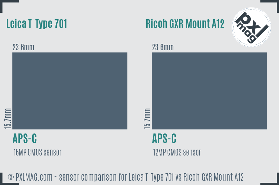 Leica T  Type 701 vs Ricoh GXR Mount A12 sensor size comparison