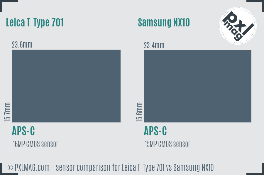 Leica T  Type 701 vs Samsung NX10 sensor size comparison