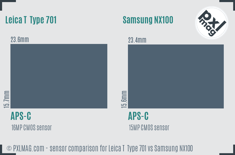 Leica T  Type 701 vs Samsung NX100 sensor size comparison
