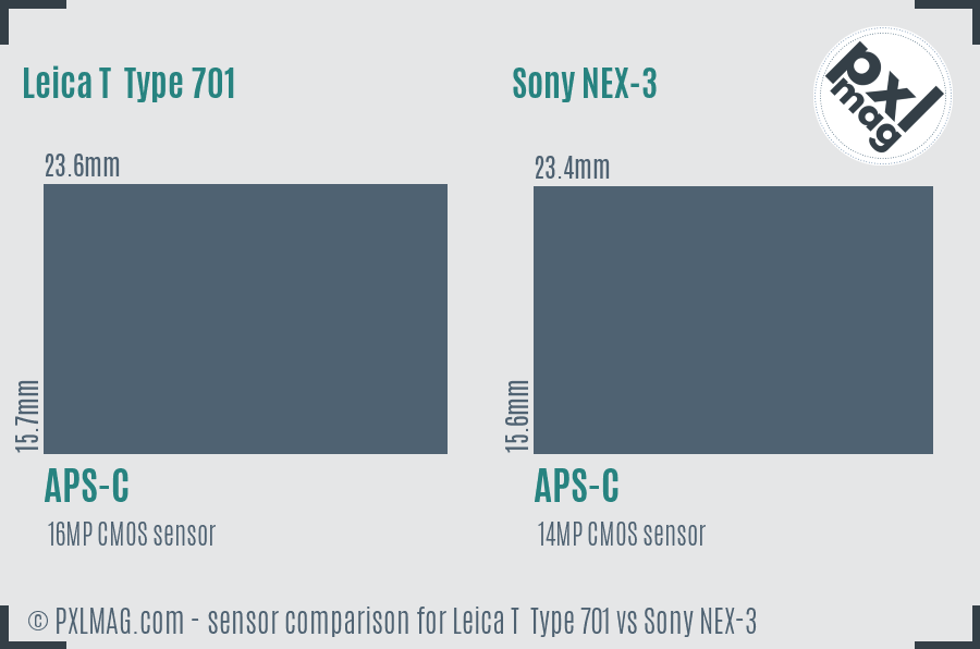 Leica T  Type 701 vs Sony NEX-3 sensor size comparison