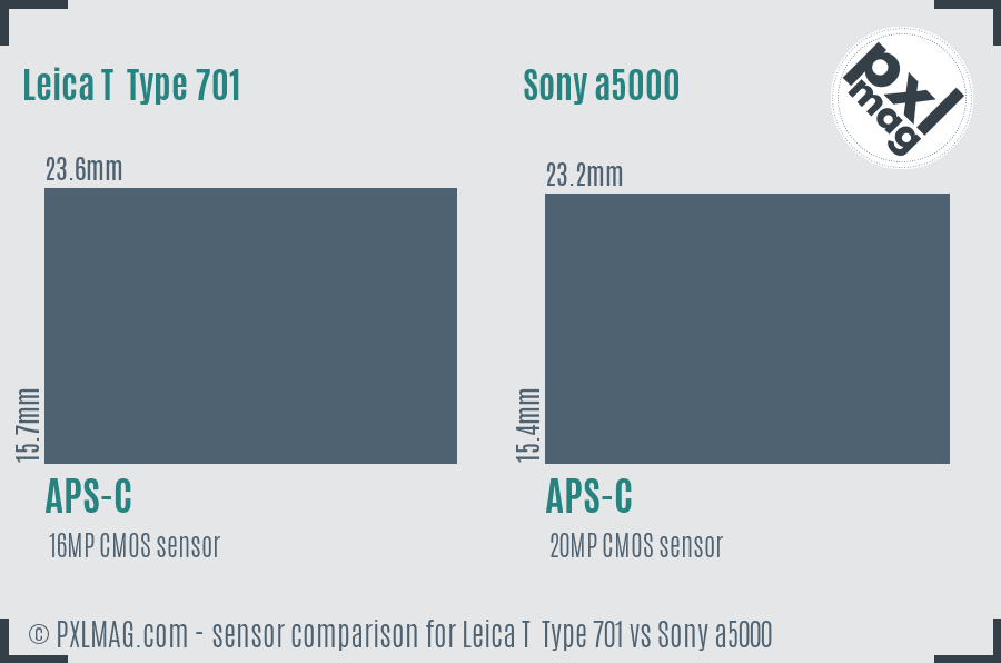 Leica T Type 701 vs Sony a5000 sensor size comparison Leica T Type 701 vs Sony a5000 sensor size comparison