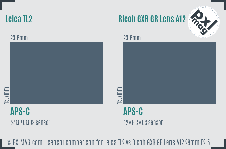 Leica TL2 vs Ricoh GXR GR Lens A12 28mm F2.5 sensor size comparison