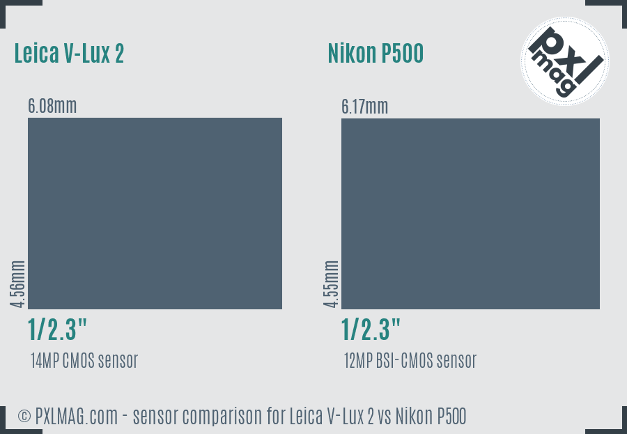 Leica V-Lux 2 vs Nikon P500 sensor size comparison