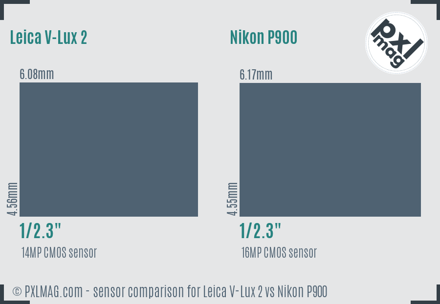 Leica V-Lux 2 vs Nikon P900 sensor size comparison