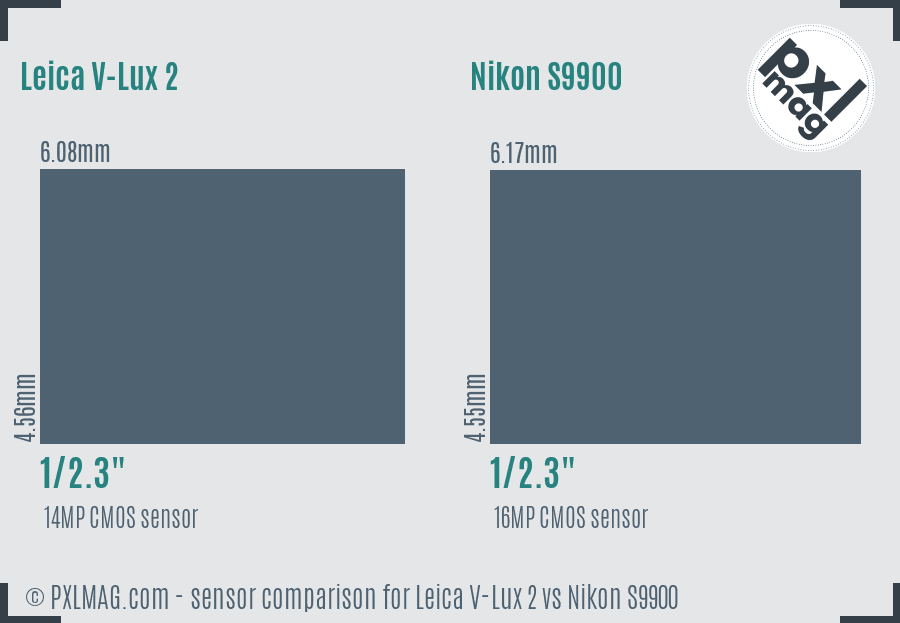 Leica V-Lux 2 vs Nikon S9900 sensor size comparison