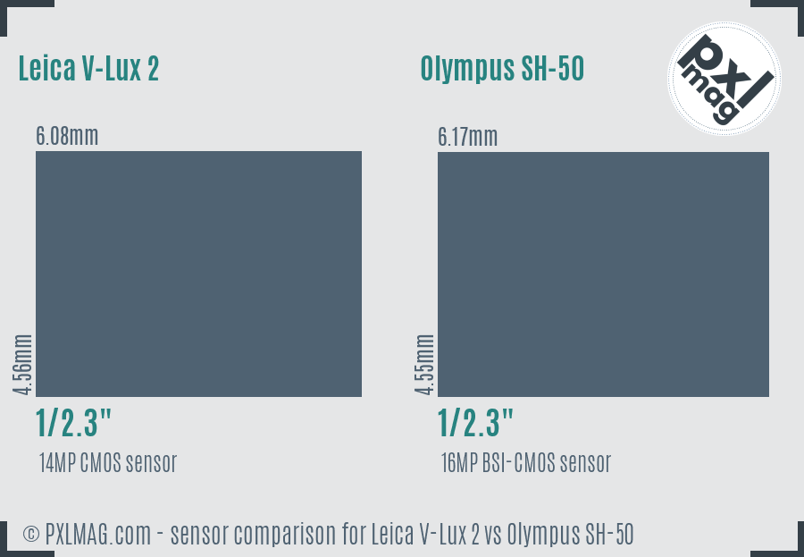Leica V-Lux 2 vs Olympus SH-50 sensor size comparison