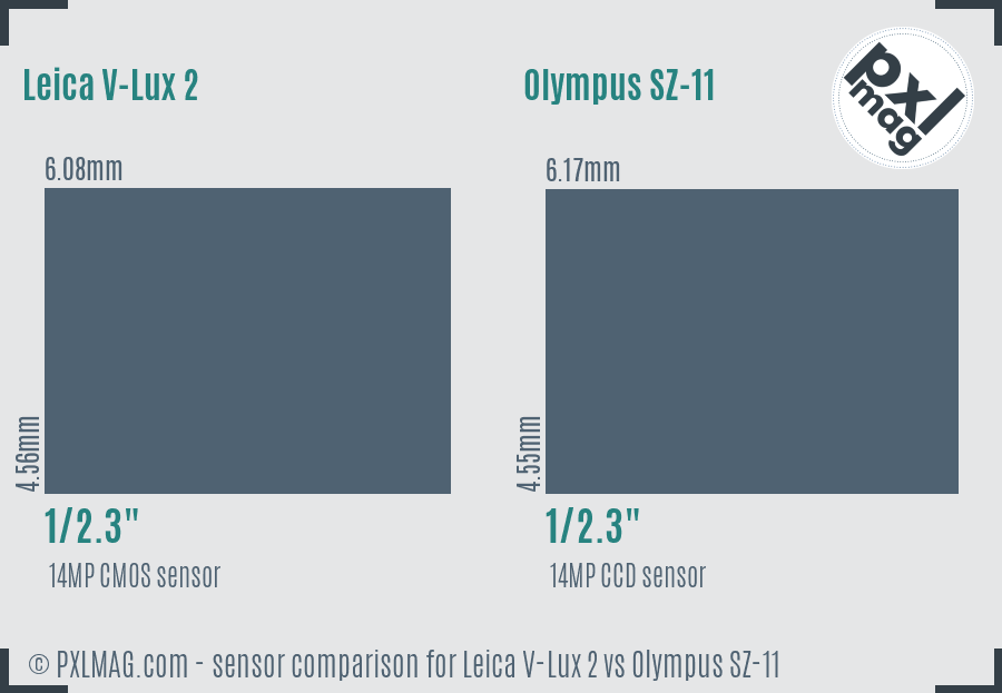 Leica V-Lux 2 vs Olympus SZ-11 sensor size comparison