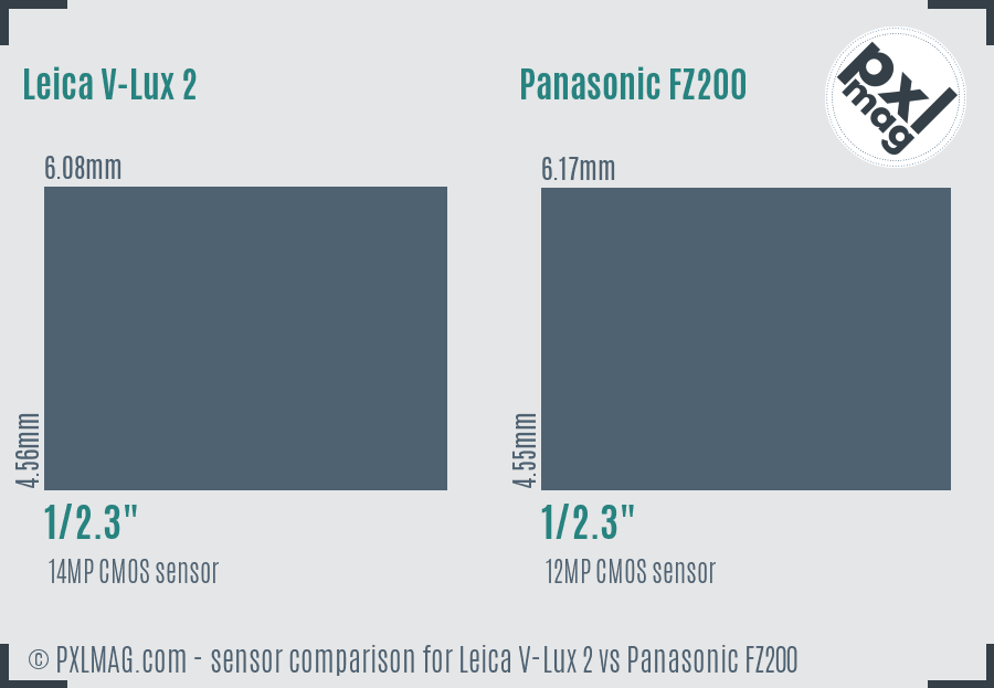 Leica V-Lux 2 vs Panasonic FZ200 sensor size comparison