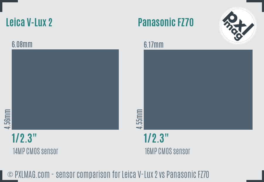 Leica V-Lux 2 vs Panasonic FZ70 sensor size comparison
