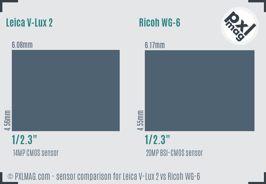 Leica V-Lux 2 vs Ricoh WG-6 sensor size comparison