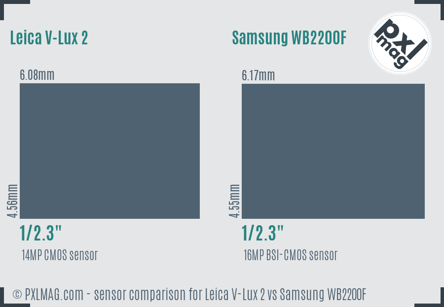 Leica V-Lux 2 vs Samsung WB2200F sensor size comparison
