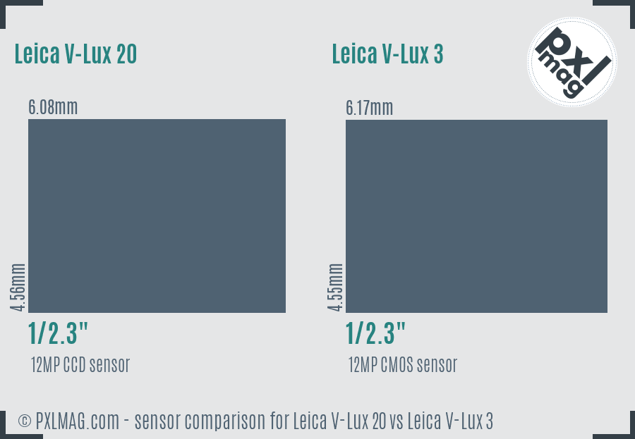 Leica V-Lux 20 vs Leica V-Lux 3 sensor size comparison