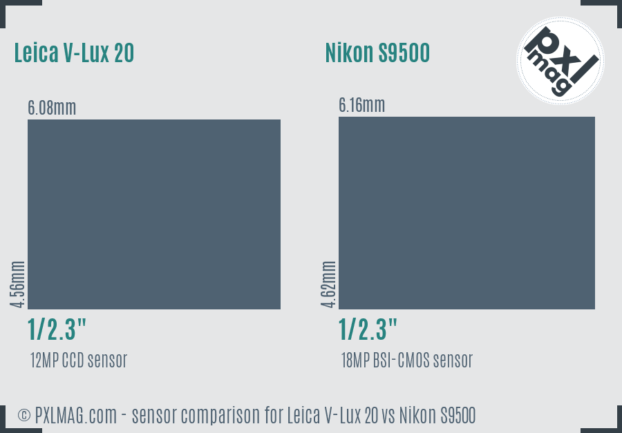 Leica V-Lux 20 vs Nikon S9500 sensor size comparison