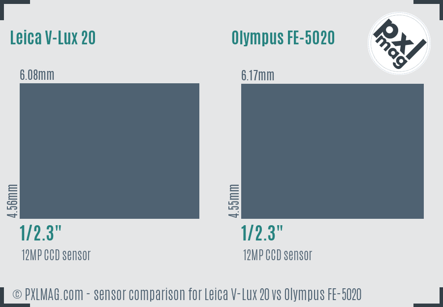 Leica V-Lux 20 vs Olympus FE-5020 sensor size comparison